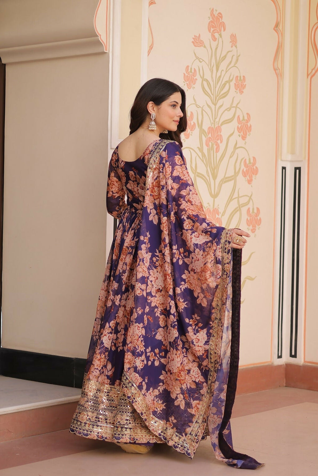 Joban Fashion Purple Silk Sequence Embroidery Work Kurta Set