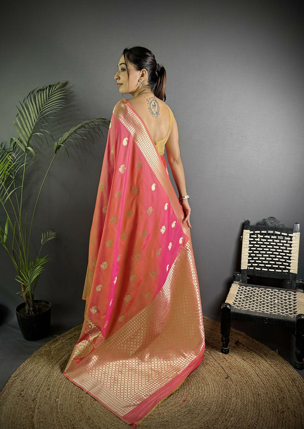 Joban Fashion Light Pink Banarasi Soft Lichi Silk Paisley Saree