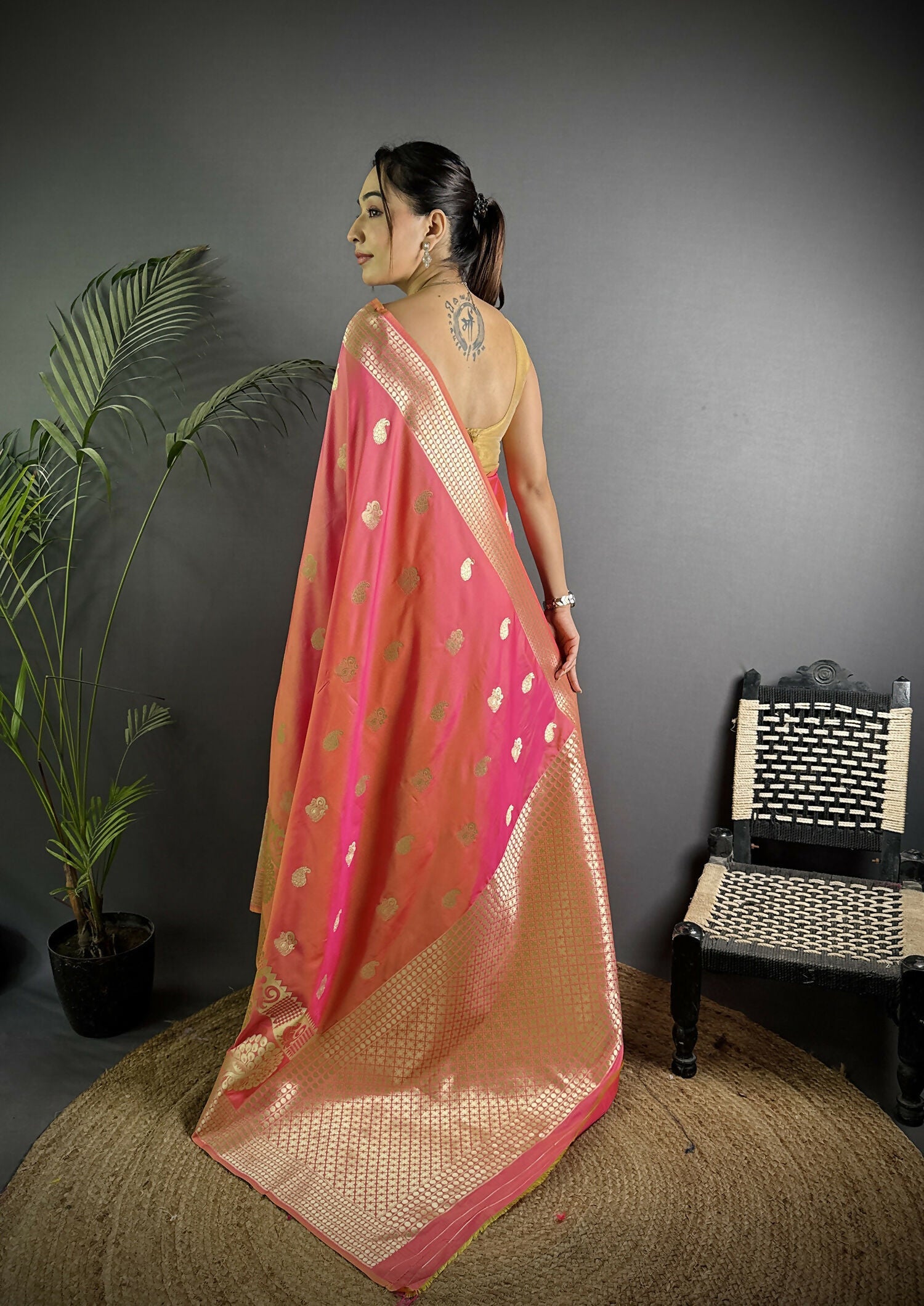 Joban Fashion Light Pink Banarasi Soft Lichi Silk Paisley Saree