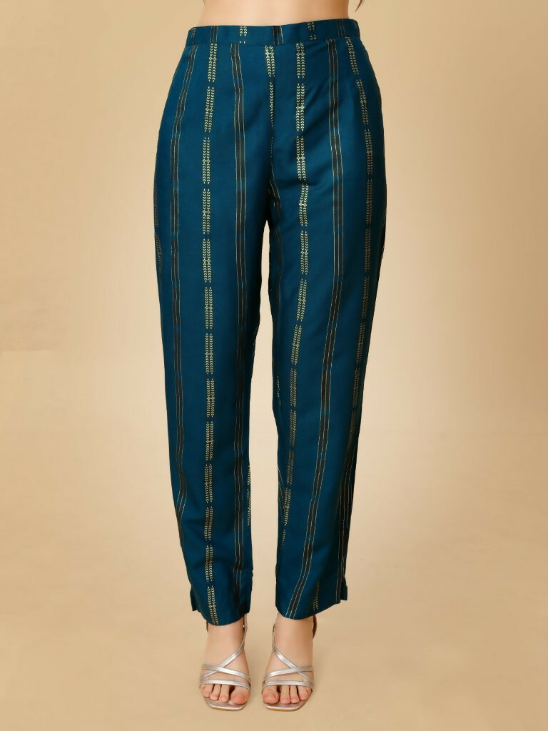 Jyoti Fashion Women's Navy Blue Viscose Rayon Embroidered Kurta Pant Set