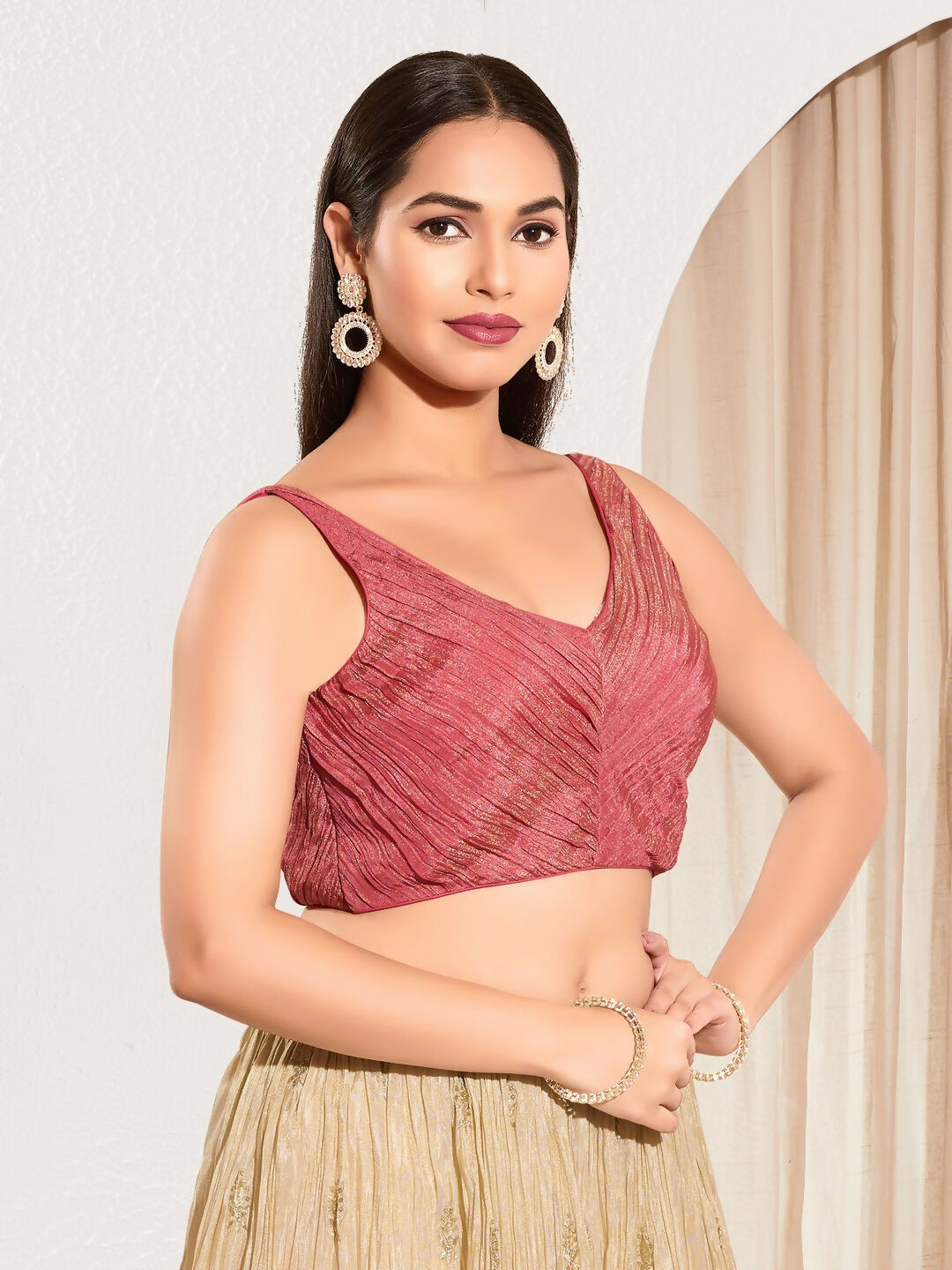 Joban Fashion Onion Pink Tissue Padded Blouse With Sweetheart Neck Sleeveless