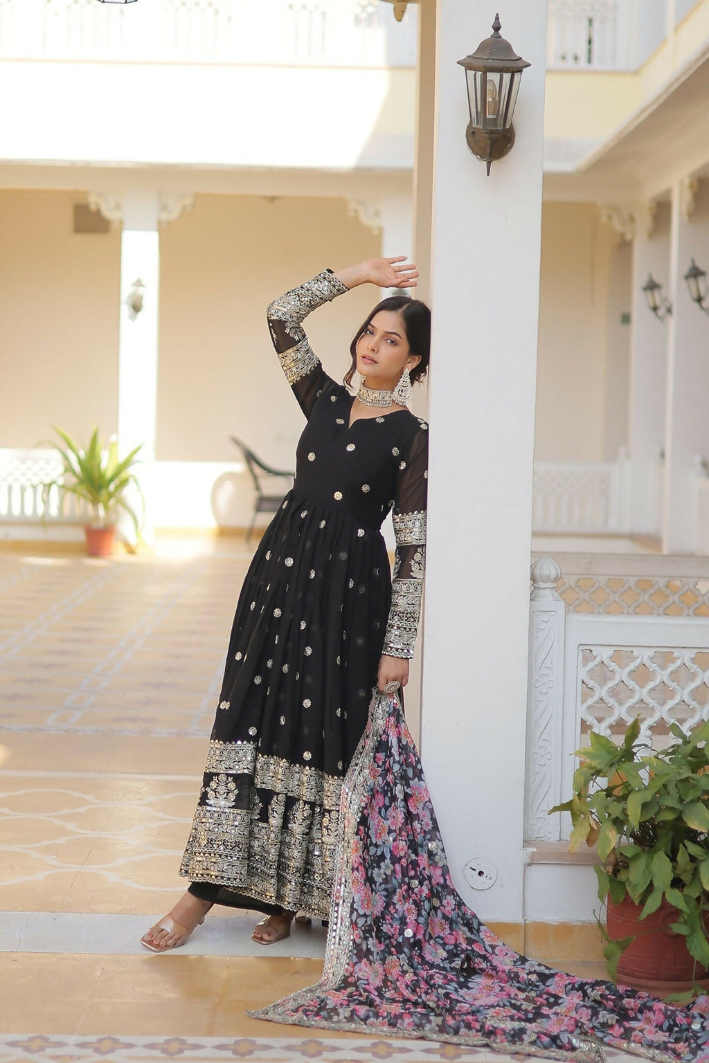 Joban Fashion Black Georgette Sequence Embroidery Work Kurta Set