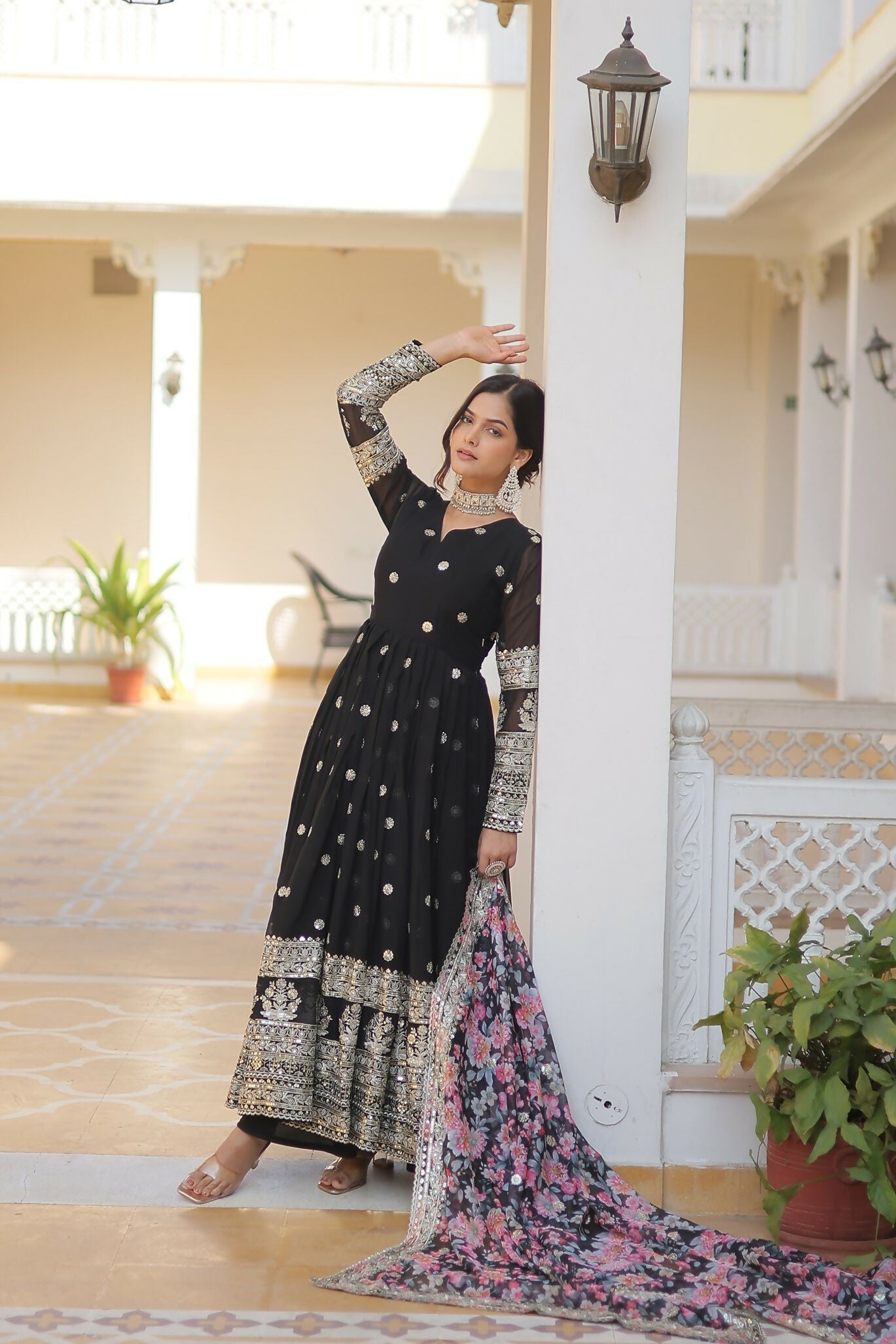 Joban Fashion Black Georgette Sequence Embroidery Work Kurta Set