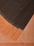 Black and Mustard Pochampally Ikat Handloom Saree with Strips Design - Global Threads