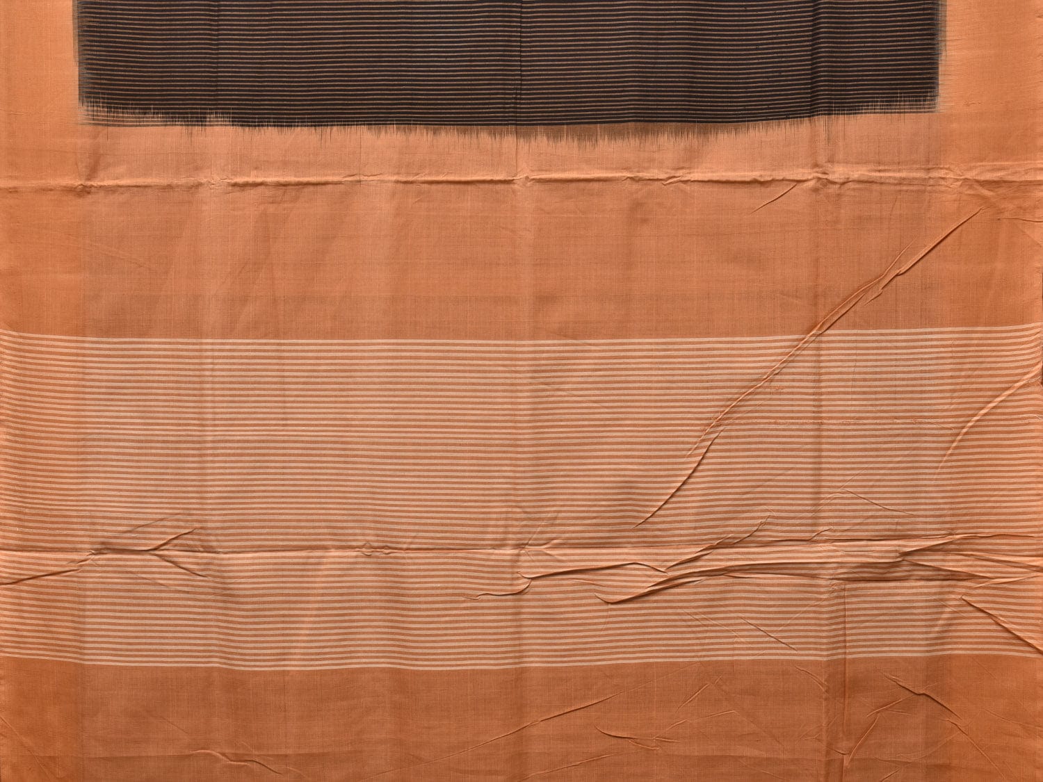 Black and Mustard Pochampally Ikat Handloom Saree with Strips Design - Global Threads