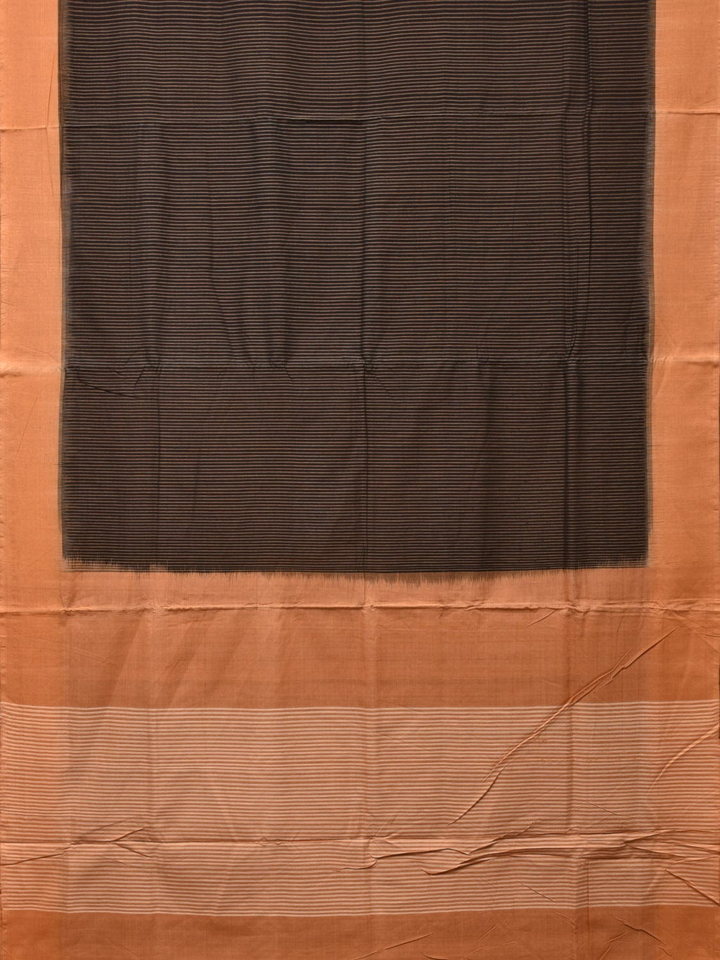 Black and Mustard Pochampally Ikat Handloom Saree with Strips Design - Global Threads