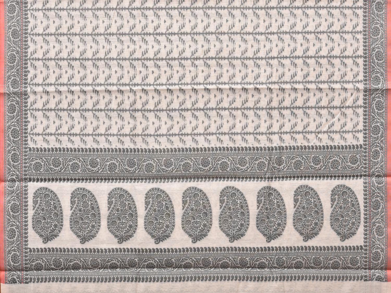 Black and White Cut Work Sico Cotton Saree with All Over and Border Design - Global Threads