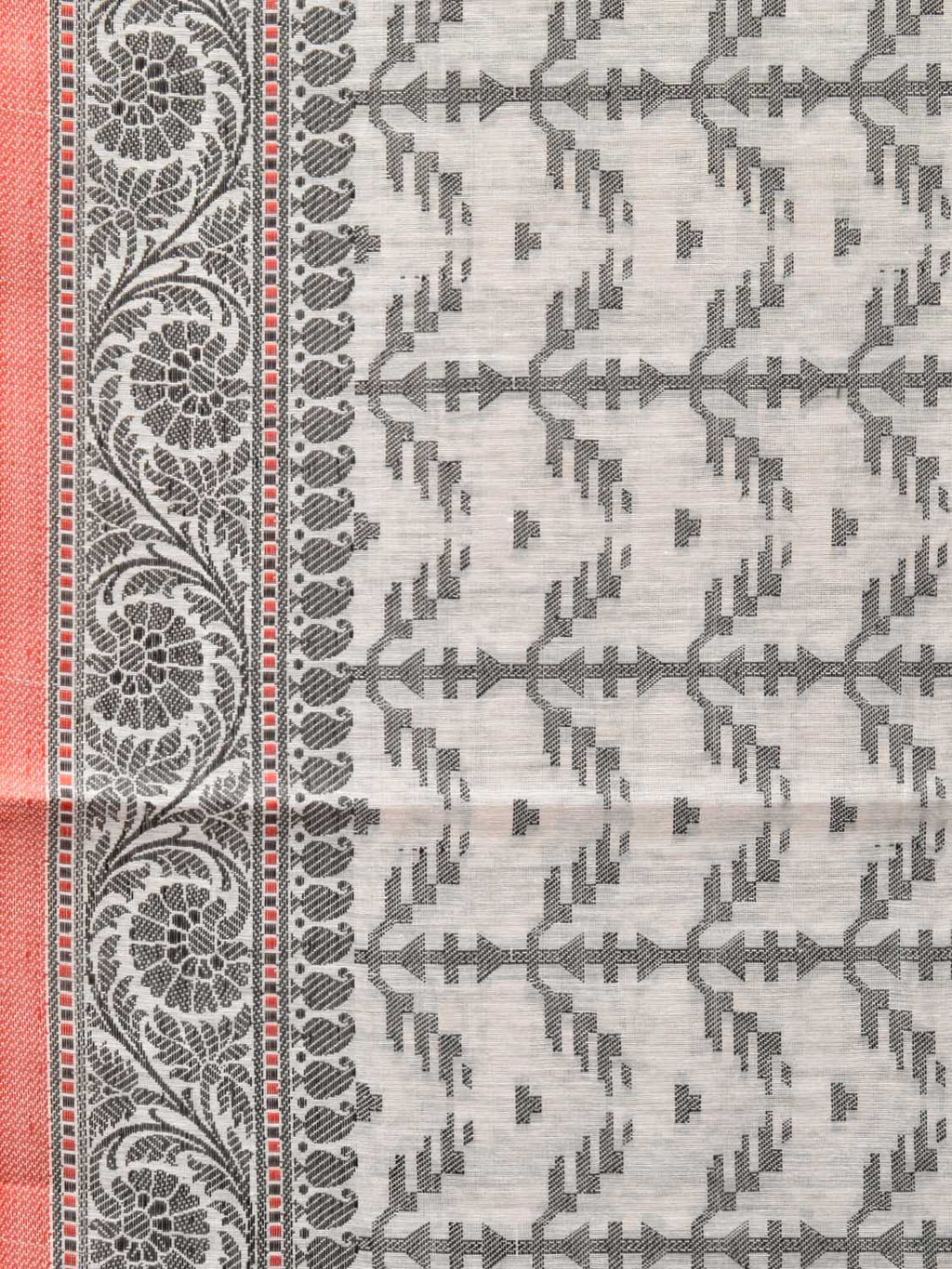 Black and White Cut Work Sico Cotton Saree with All Over and Border Design - Global Threads