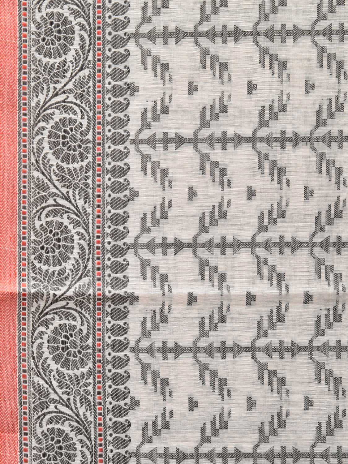 Black and White Cut Work Sico Cotton Saree with All Over and Border Design - Global Threads