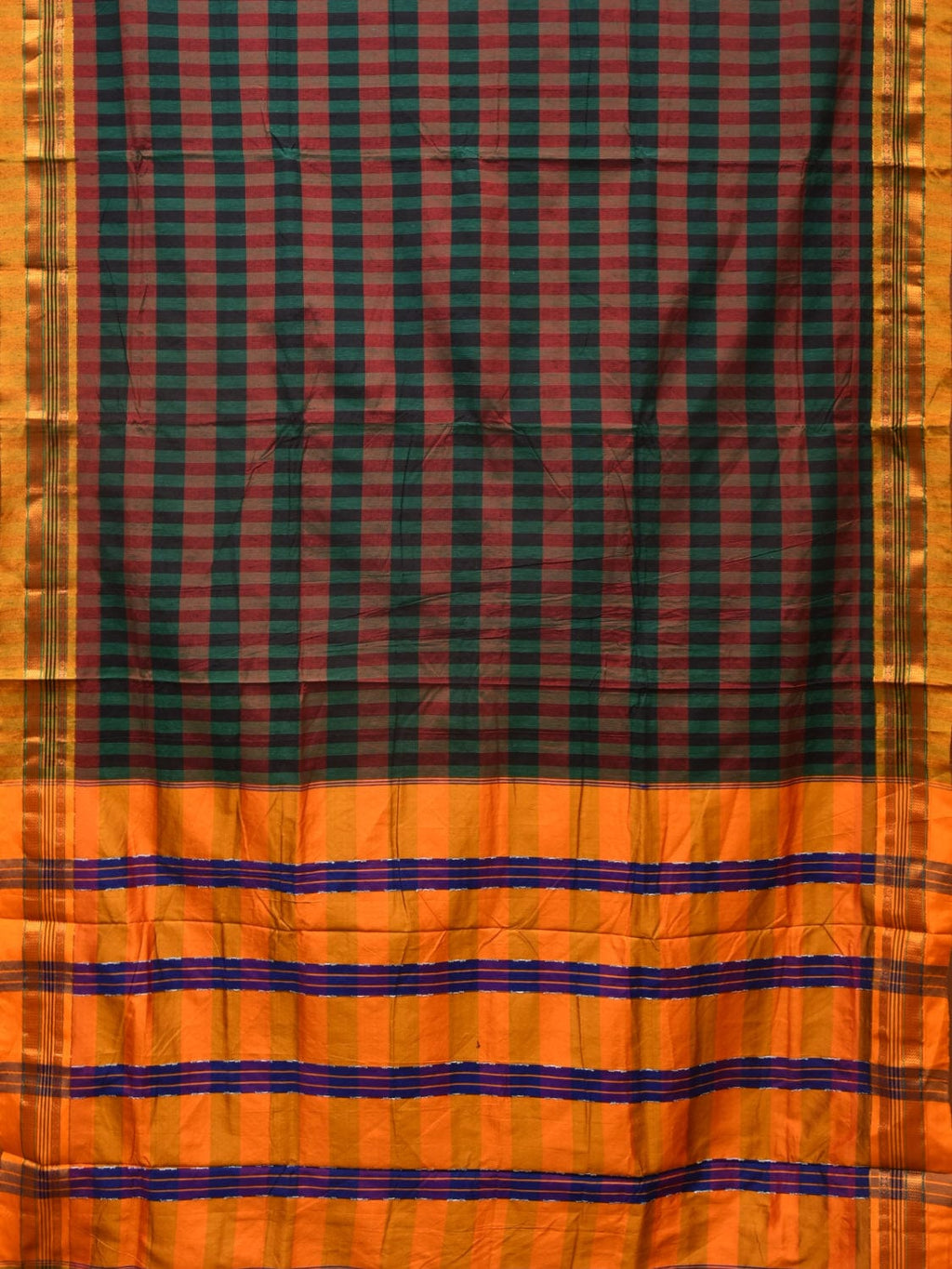 Black and Yellow ilkal Cotton Saree with Checks Design No Blouse - Global Threads