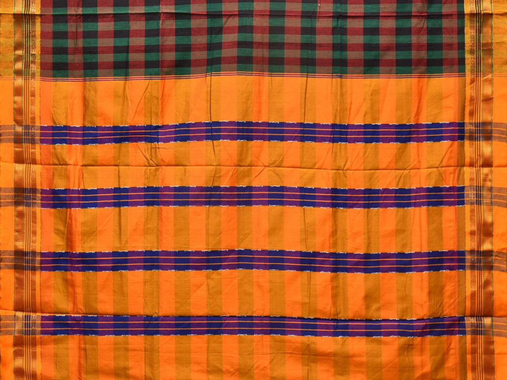 Black and Yellow ilkal Cotton Saree with Checks Design No Blouse - Global Threads