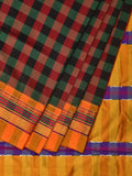 Black and Yellow ilkal Cotton Saree with Checks Design No Blouse - Global Threads