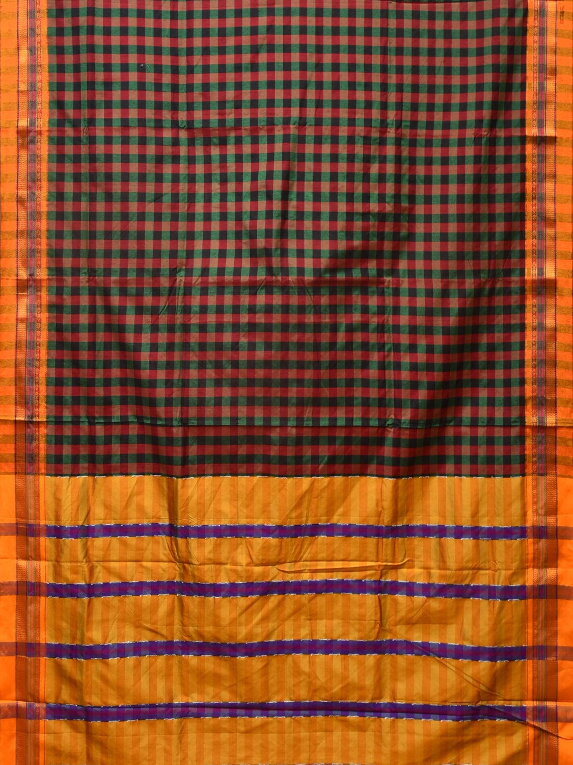 Black and Yellow ilkal Cotton Saree with Checks Design No Blouse - Global Threads