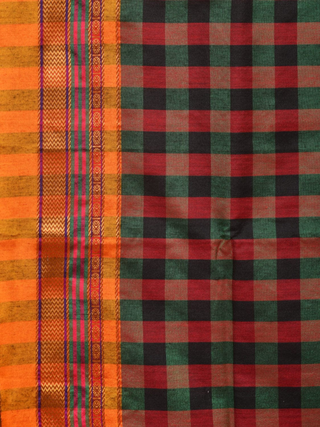 Black and Yellow ilkal Cotton Saree with Checks Design No Blouse - Global Threads