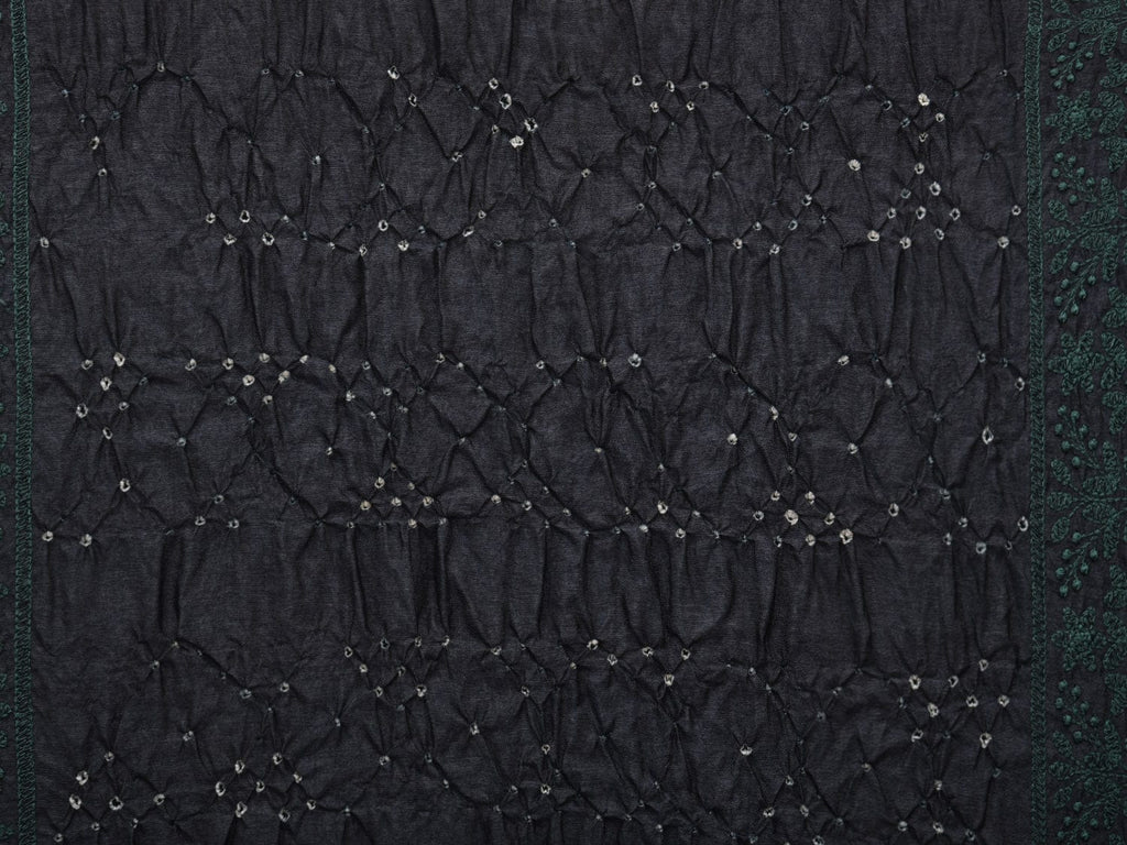 Black Bandhani Tussar Stole with Embroidary Work Design - Global Threads