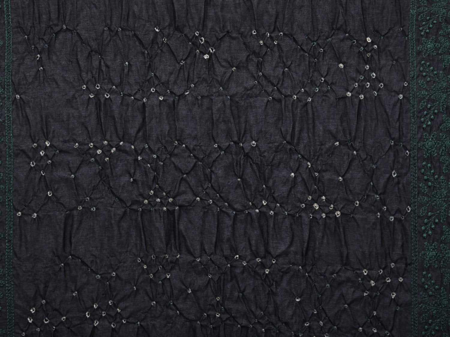 Black Bandhani Tussar Stole with Embroidary Work Design - Global Threads