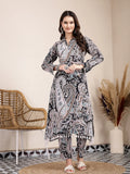 Yufta Black Boho Print Pure Cotton Co-Ord Set