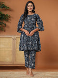 Yufta Black Cotton Maternity Peplum Kurta Pants Set
