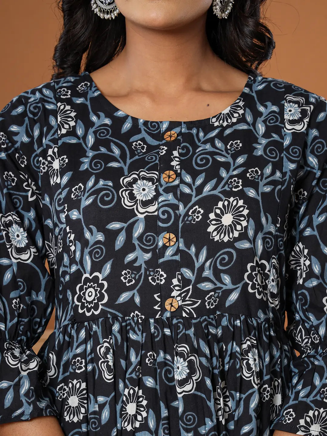 Yufta Black Cotton Maternity Peplum Kurta Pants Set