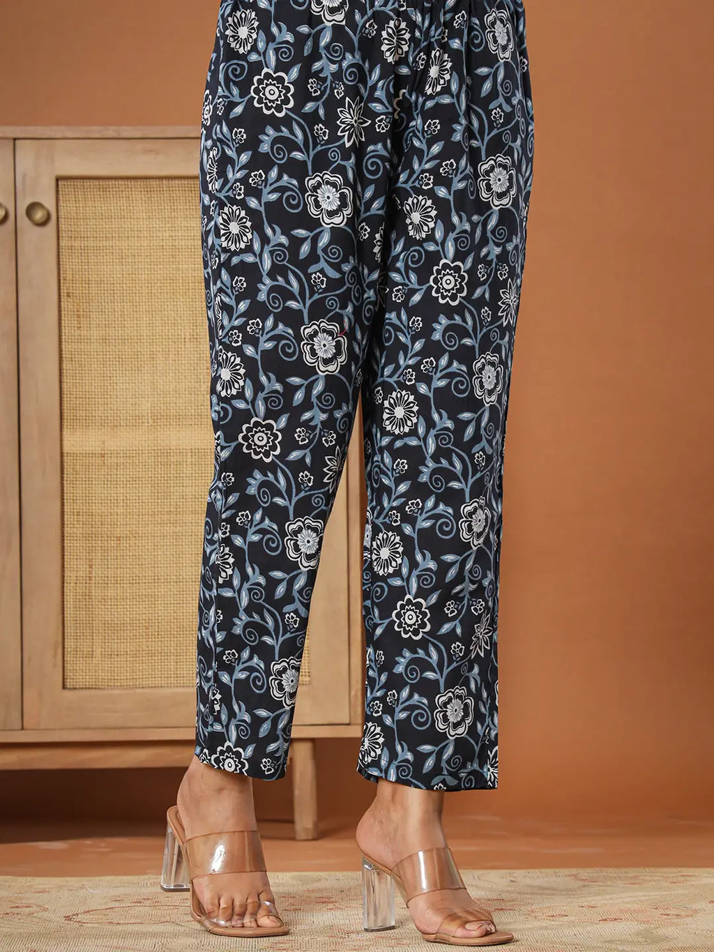 Yufta Black Cotton Maternity Peplum Kurta Pants Set