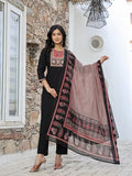 Yufta Black Cotton Sequins Work Straight Kurta Set