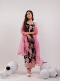 Yufta Black Floral Print Cotton Fit And Flare Kurta Trouser & Dupatta Set