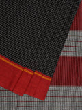 Black ilkal Cotton Handloom Saree with Checks and Ganga-Jamuna Border Design No Blouse - Global Threads