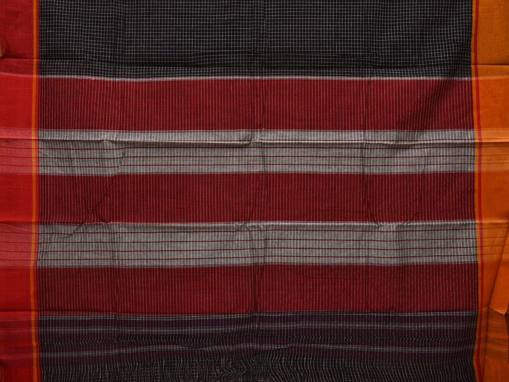 Black ilkal Cotton Handloom Saree with Checks and Ganga-Jamuna Border Design No Blouse - Global Threads