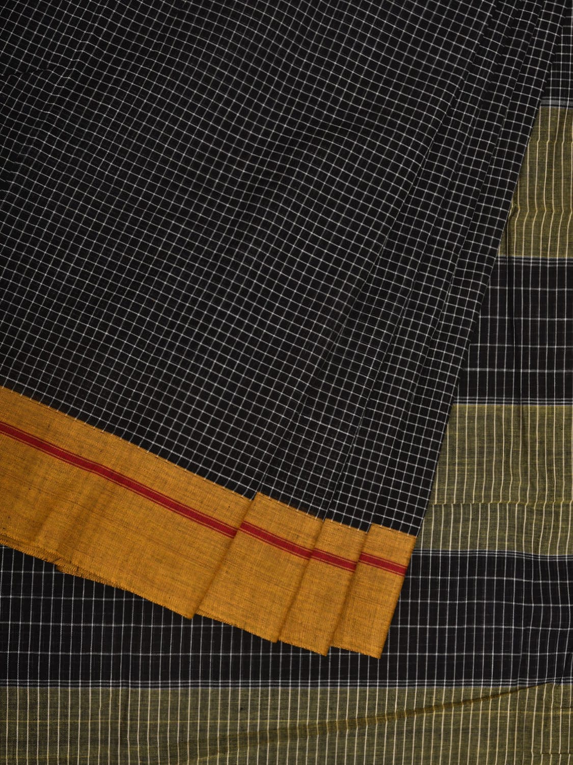Black ilkal Cotton Handloom Saree with Checks Design No Blouse - Global Threads