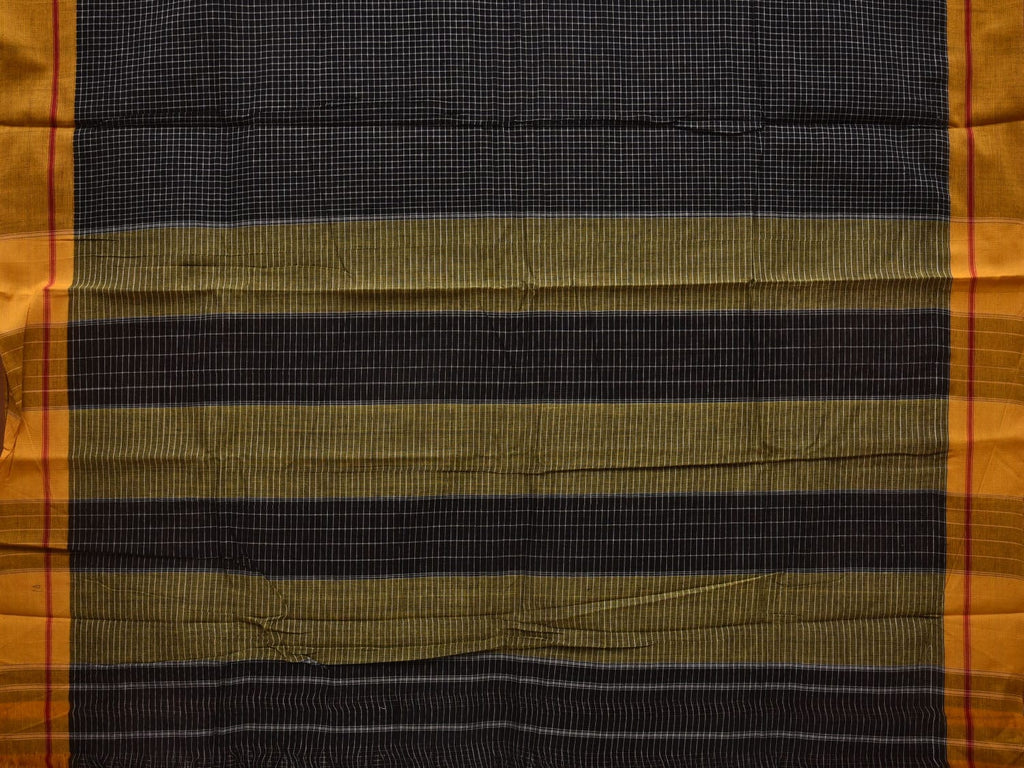 Black ilkal Cotton Handloom Saree with Checks Design No Blouse - Global Threads