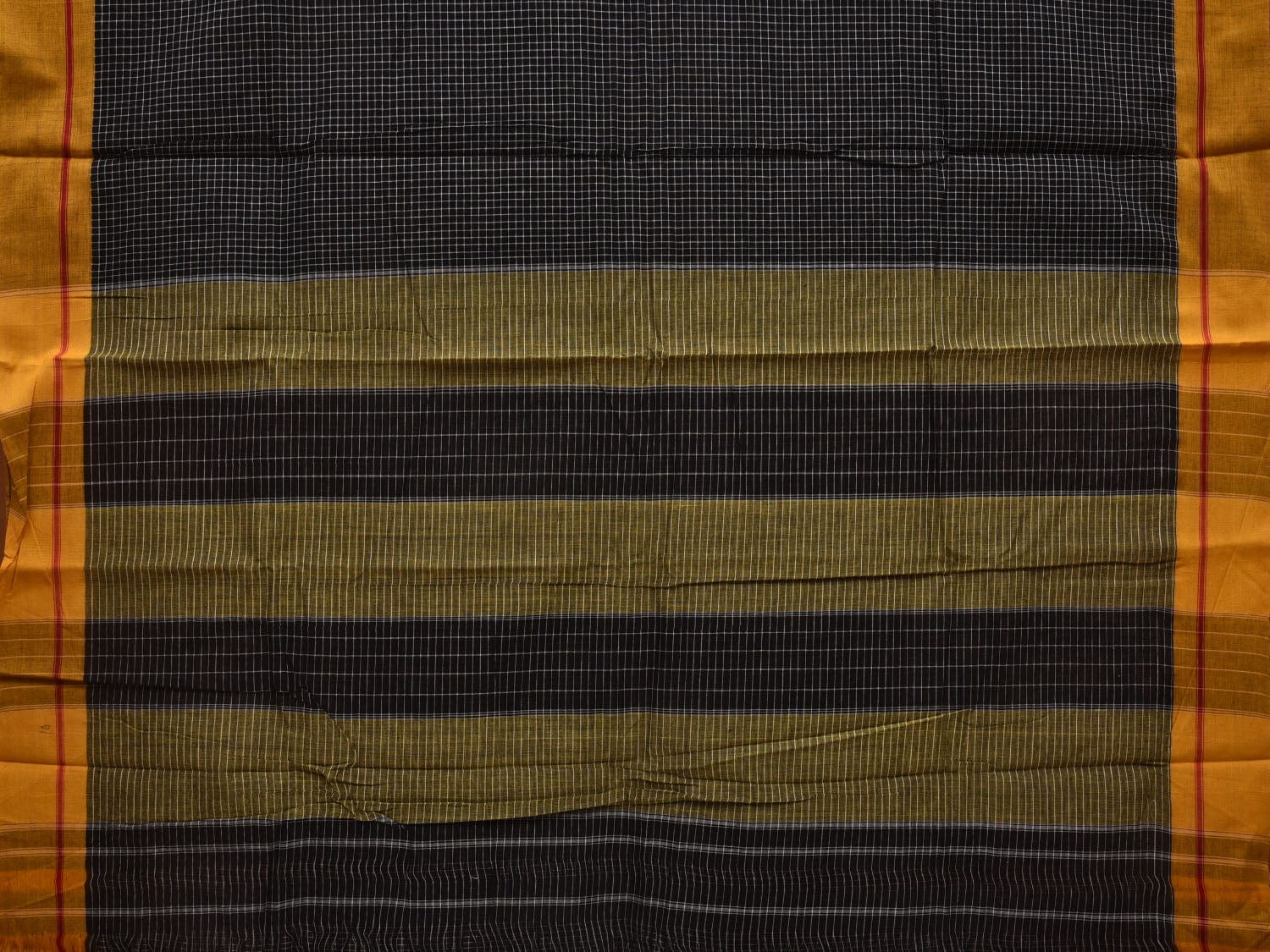 Black ilkal Cotton Handloom Saree with Checks Design No Blouse - Global Threads