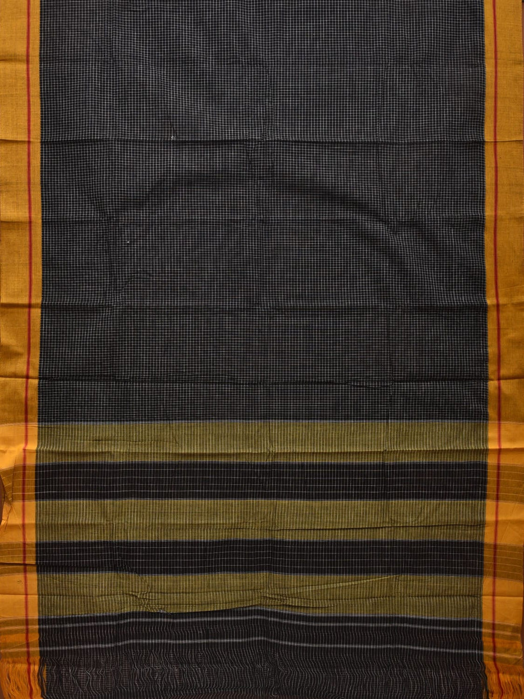 Black ilkal Cotton Handloom Saree with Checks Design No Blouse - Global Threads