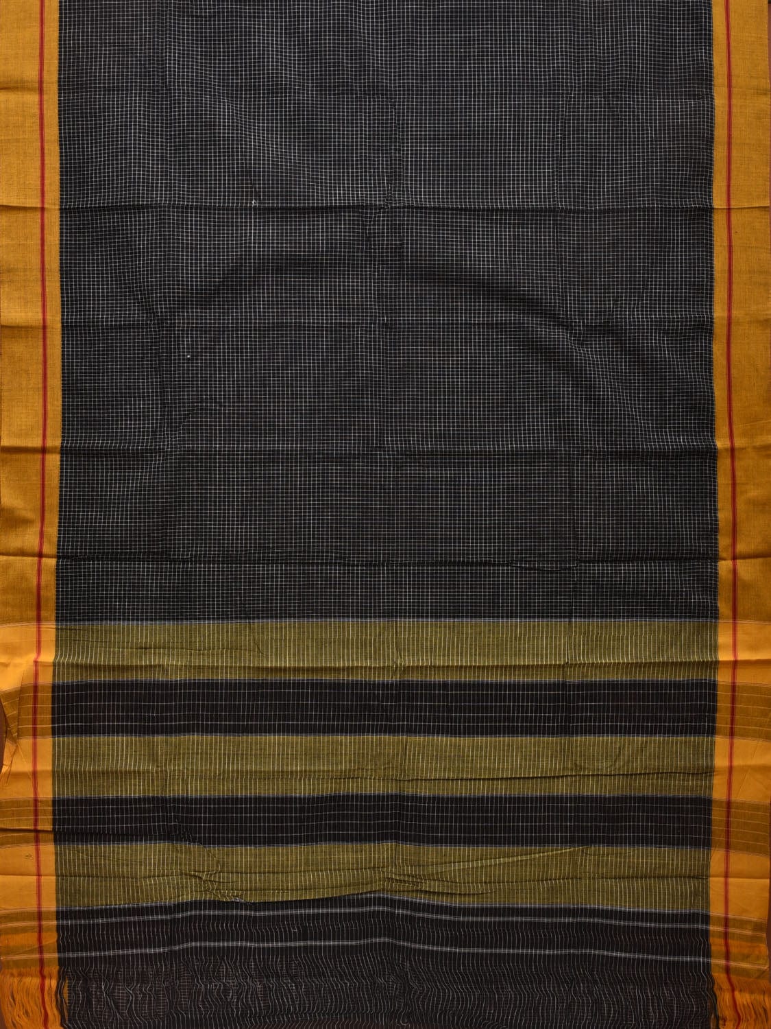 Black ilkal Cotton Handloom Saree with Checks Design No Blouse - Global Threads