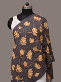 Black Kalamkari Hand Painted Sico Dupatta with Lotus and Fish Design - Global Threads