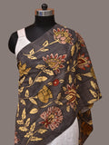 Black Kalamkari Hand Painted Sico Stole with Floral Design - Global Threads