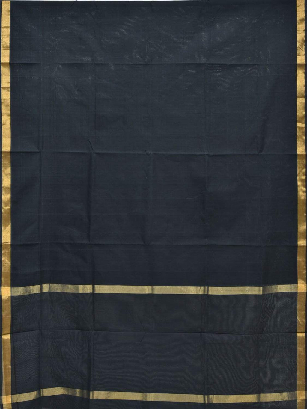 Black Khadi Cotton Handloom Plain Saree with Zari Border - Global Threads