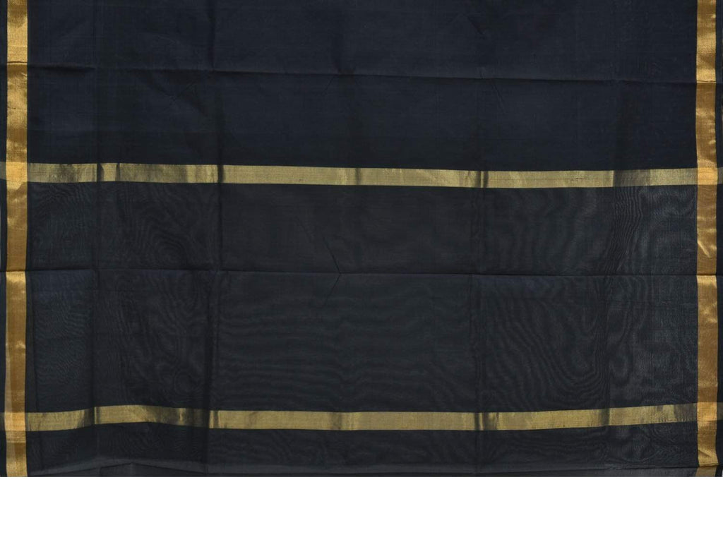 Black Khadi Cotton Handloom Plain Saree with Zari Border - Global Threads