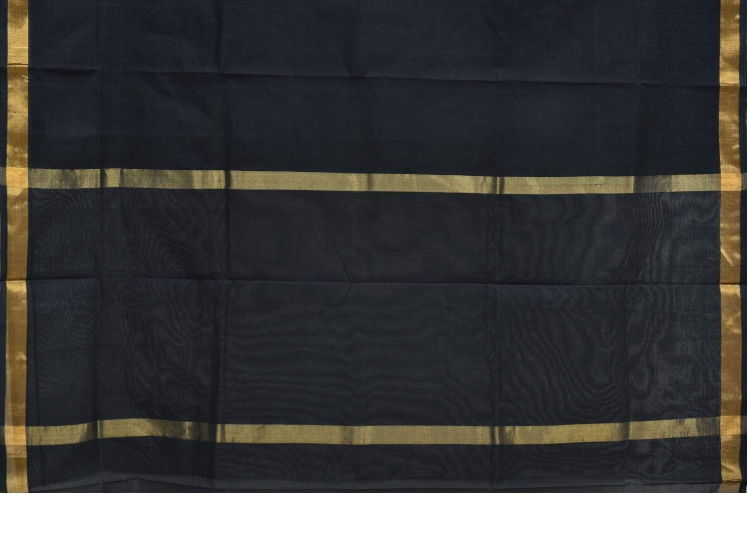 Black Khadi Cotton Handloom Plain Saree with Zari Border - Global Threads