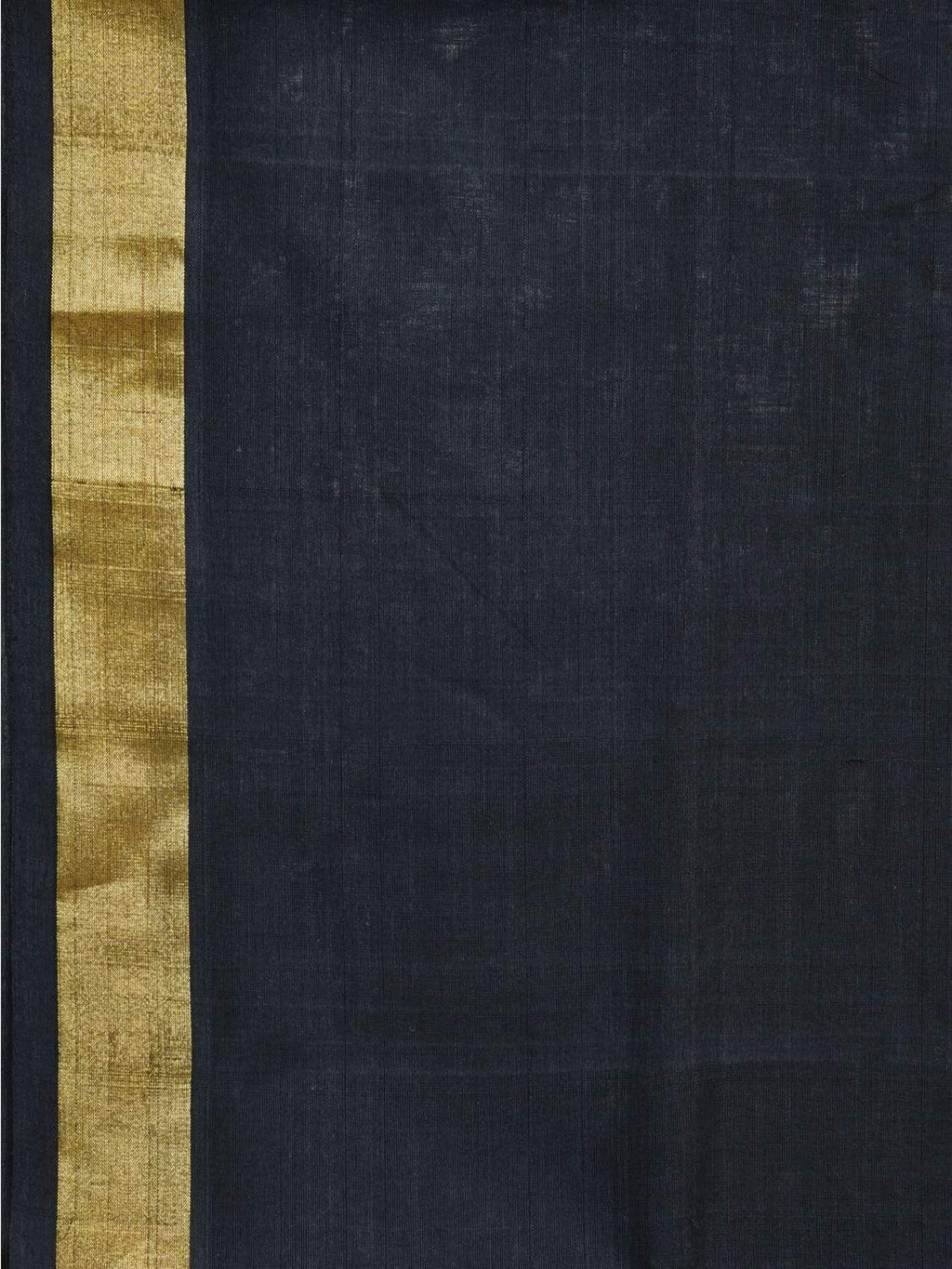 Black Khadi Cotton Handloom Plain Saree with Zari Border - Global Threads