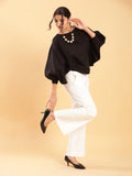 BohoJazz Can Never Go Wrong - Black Kimono Top with White Bell Bottom Co-ord Set