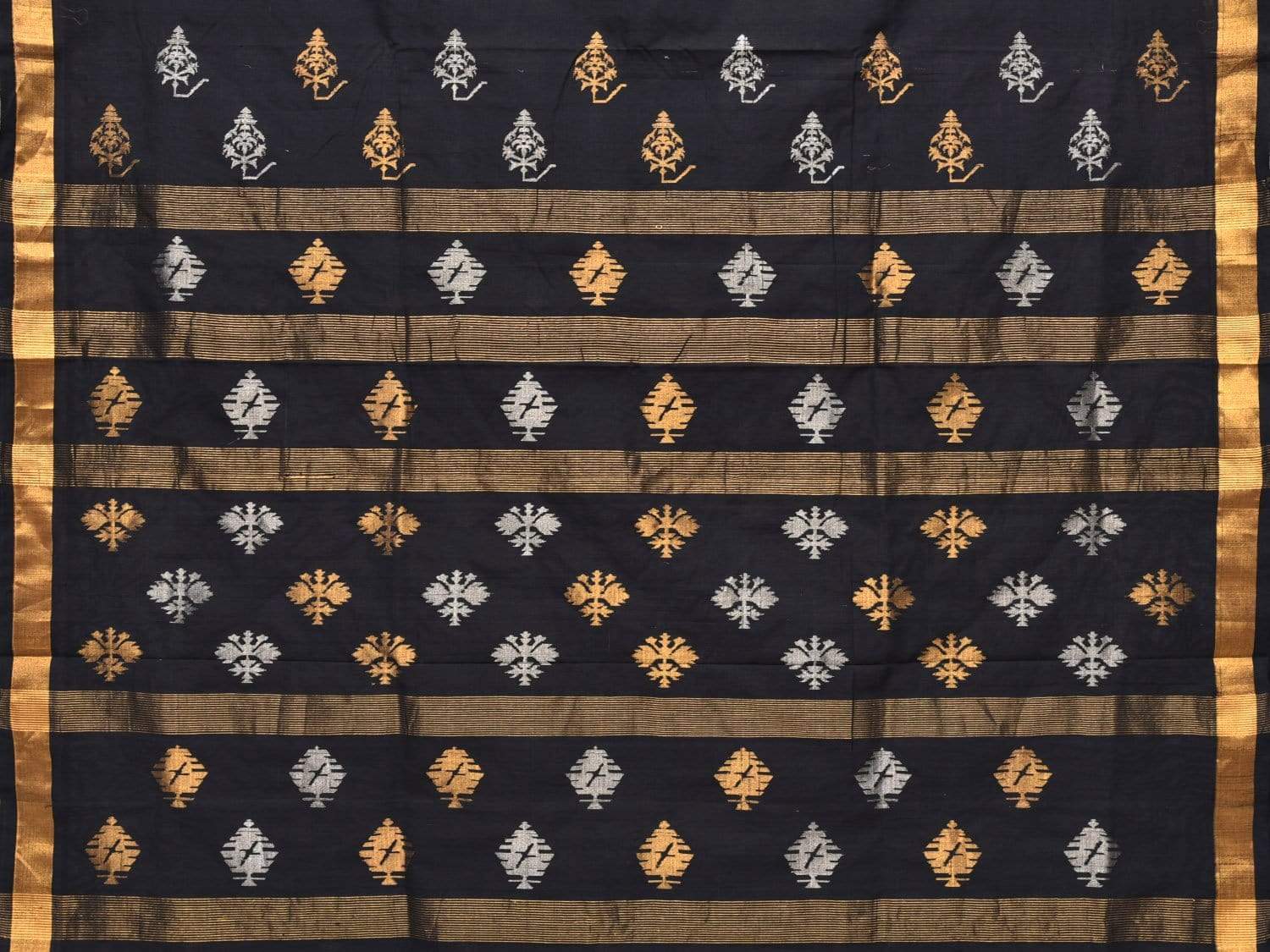 Black Uppada Cotton Handloom Saree with Assorted Buta Pallu Design - Global Threads