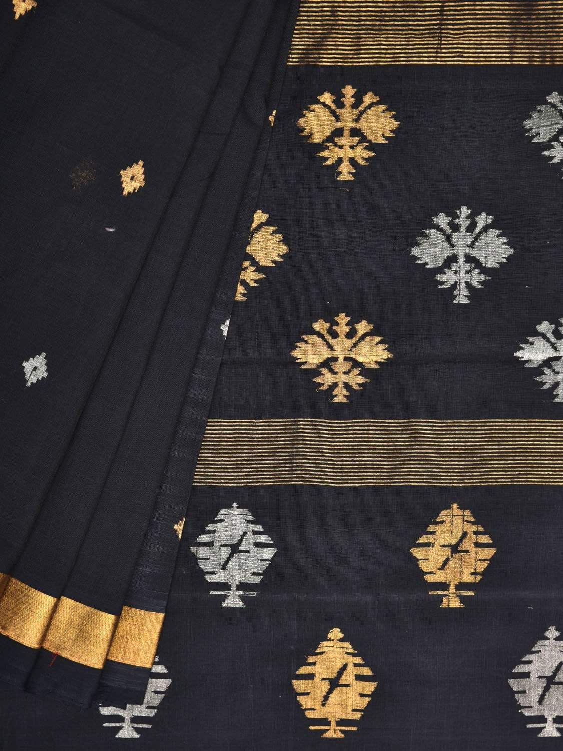 Black Uppada Cotton Handloom Saree with Assorted Buta Pallu Design - Global Threads
