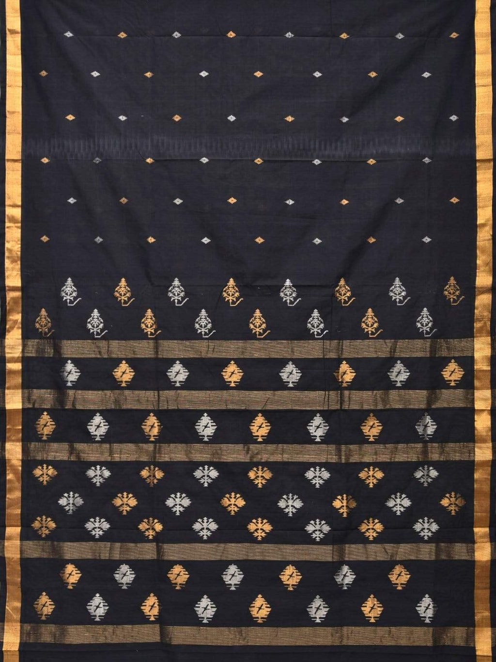 Black Uppada Cotton Handloom Saree with Assorted Buta Pallu Design - Global Threads