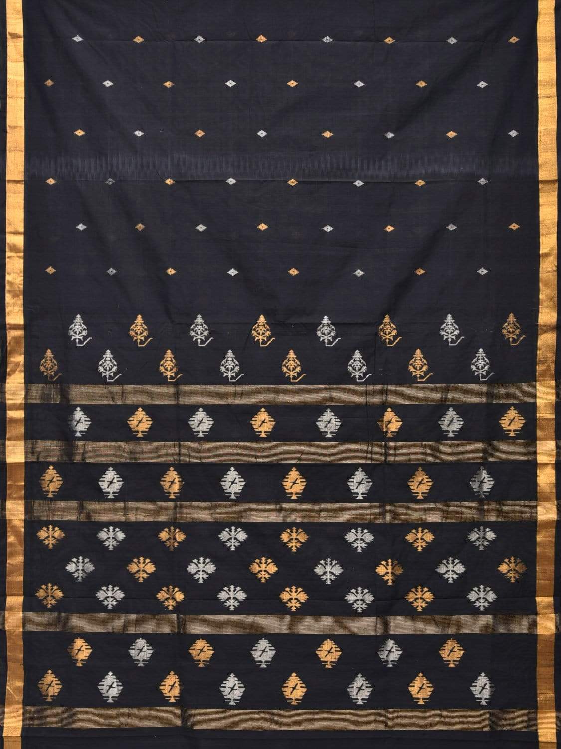 Black Uppada Cotton Handloom Saree with Assorted Buta Pallu Design - Global Threads