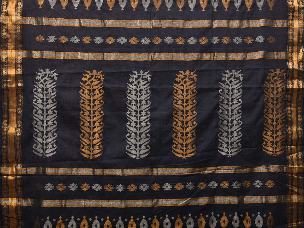 Black Uppada Cotton Handloom Saree with Karpur Pallu Design - Global Threads