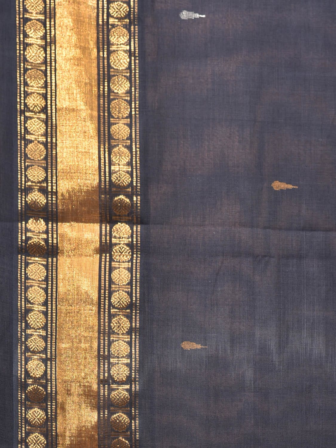 Black Uppada Cotton Handloom Saree with Karpur Pallu Design - Global Threads