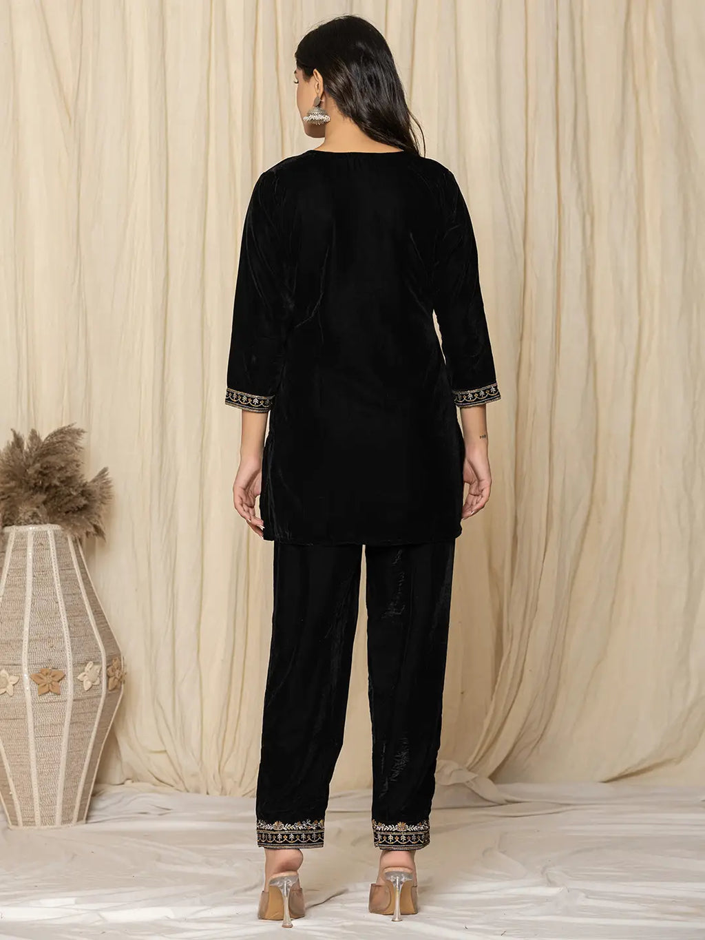 Yufta Black Velvet Embroidered Co-Ord Set