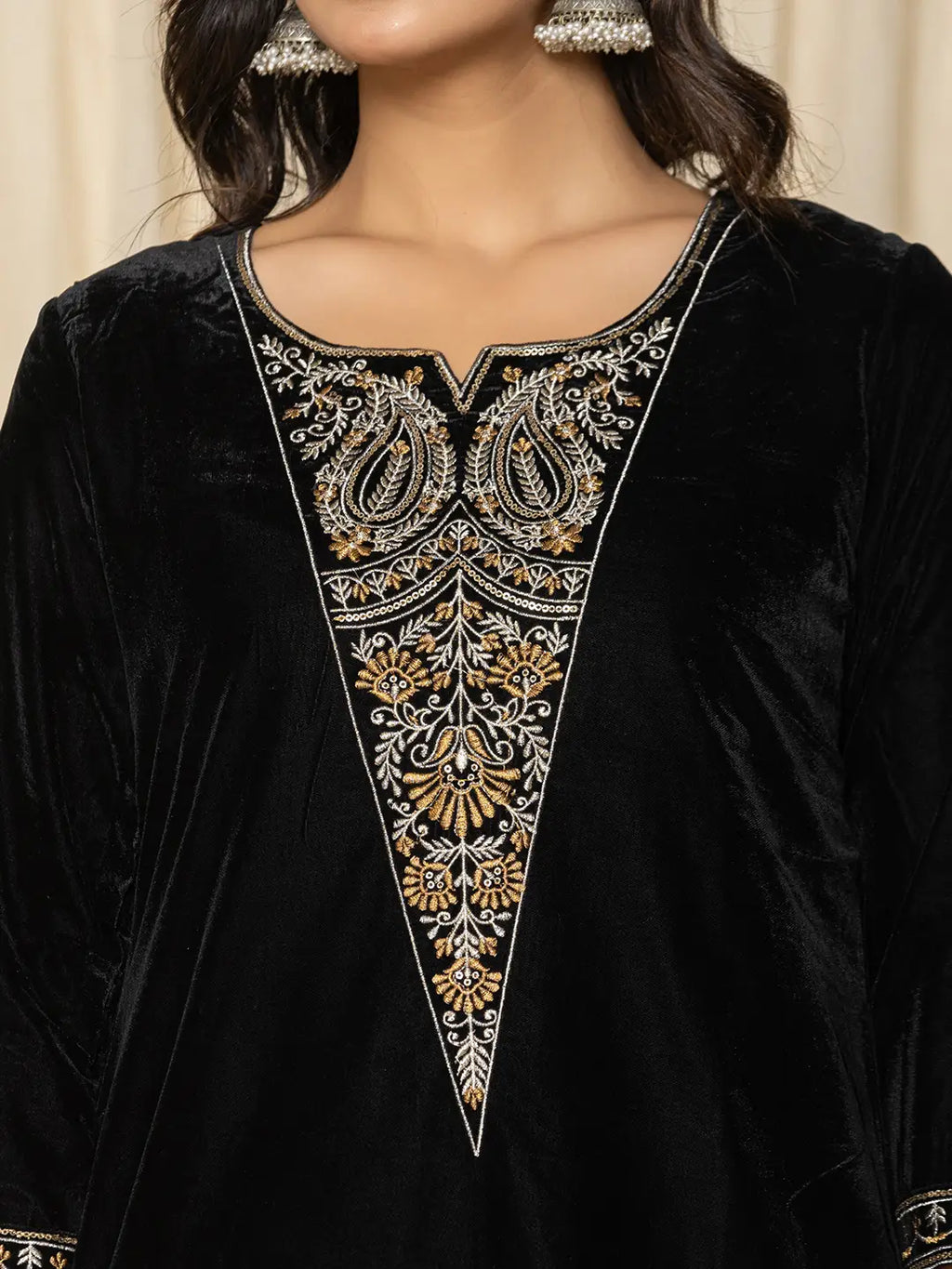Yufta Black Velvet Embroidered Co-Ord Set