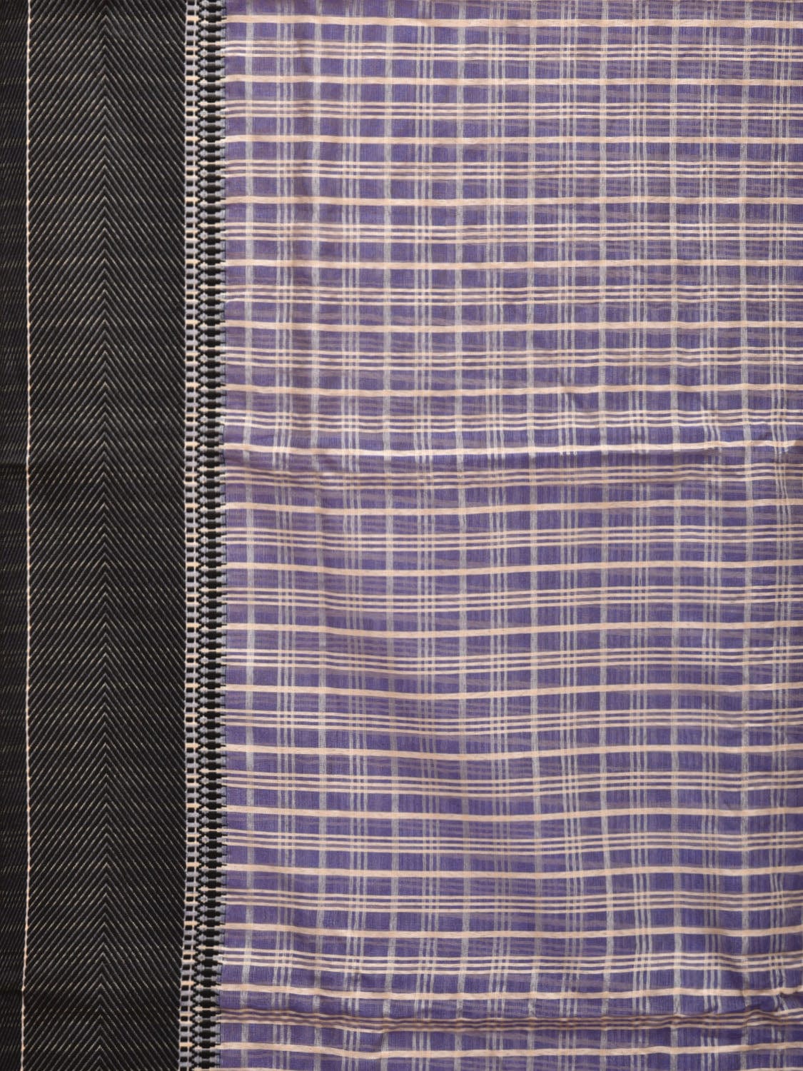 Blue and Black Bamboo Cotton Saree with Checks Design No Blouse - Global Threads