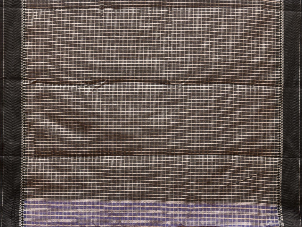 Blue and Black Bamboo Cotton Saree with Checks Design No Blouse - Global Threads